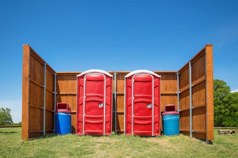 Short-term porta potty units staged for delivery in Lancaster, Pennsylvania